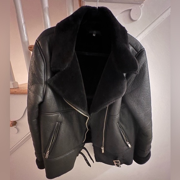 ASOS Jackets & Blazers - ASOS Black Leather Jacket with Shearling Collar